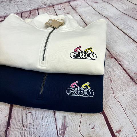Cycling Duo - Embroidered 1/4 Zip Sweatshirt - (unisex)
